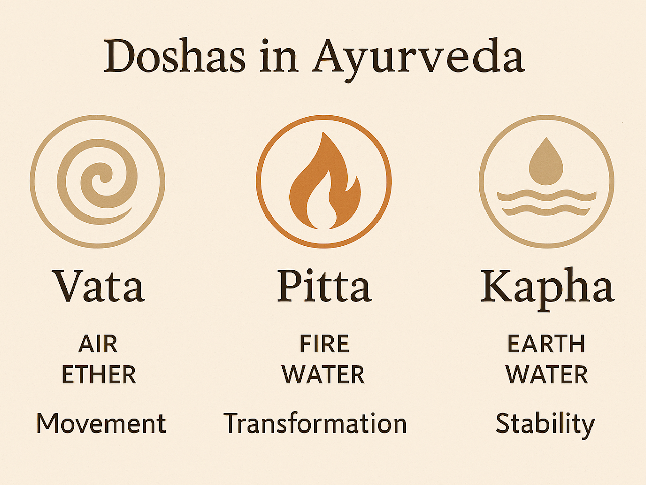 Ayurvedic diagram illustrating Vata, Pitta and Kapha