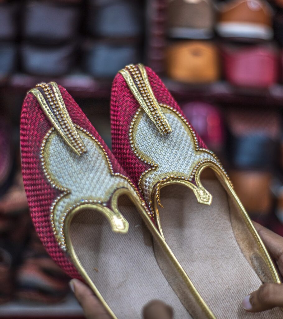 Handicrafts shelf of handmade shoe stores in jaipur