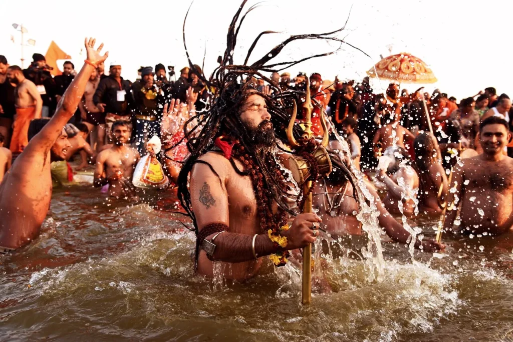 People gathered during the Kumbh Mela at Prayagraj in India