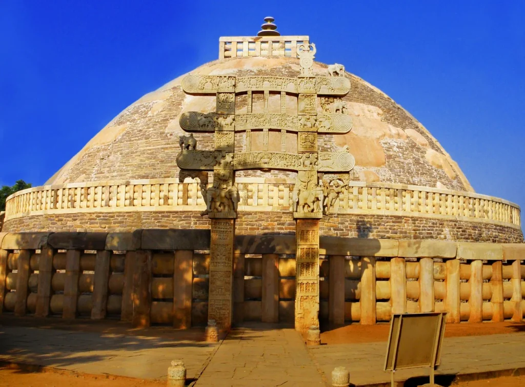 Sanchi Stupa viewed from the eastern gate in Madhya Pradesh