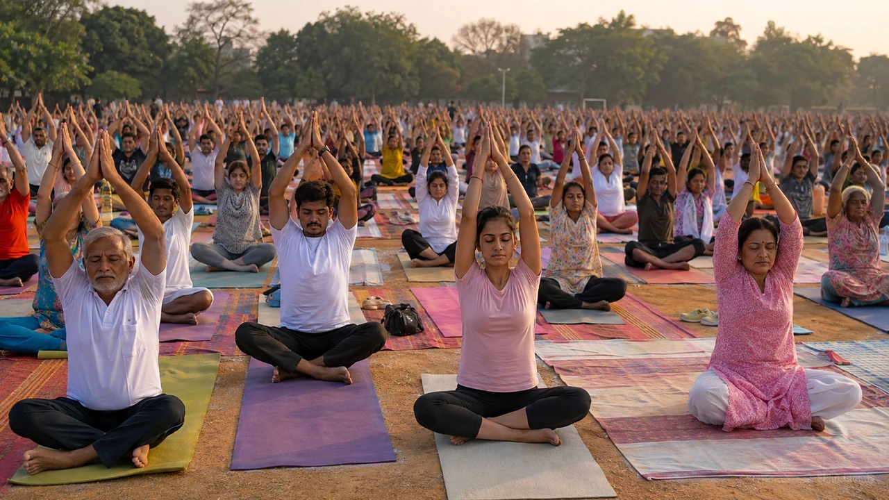 Editorial illustration for International Day of Yoga: overview.